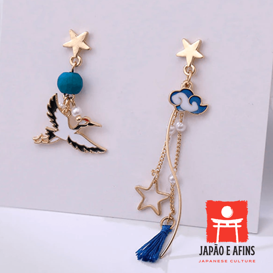 Brincos Assimétricos Garça Azul (Ao Sagi) - Japão e Afins