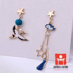 Brincos Assimétricos Garça Azul (Ao Sagi) - Japão e Afins