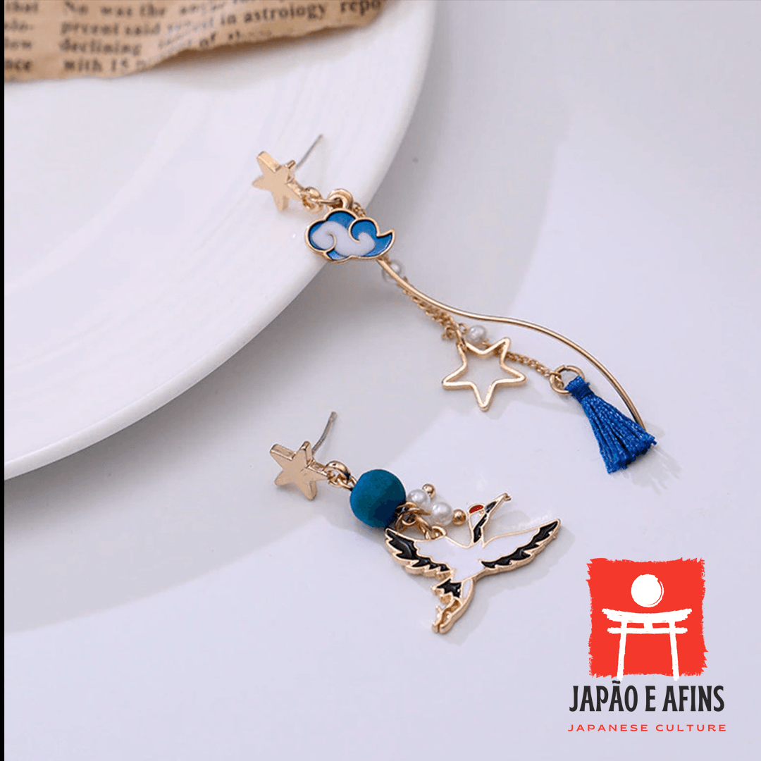 Brincos Assimétricos Garça Azul (Ao Sagi) - Japão e Afins