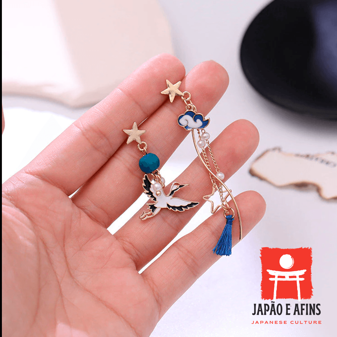 Brincos Assimétricos Garça Azul (Ao Sagi) - Japão e Afins