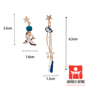 Brincos Assimétricos Garça Azul (Ao Sagi) - Japão e Afins